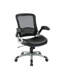 Office Star Work Smart Mesh/Bonded Leather Mid-Back Chair, Black/Silver