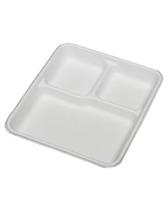SKILCRAFT 3-Compartment Disposable Plates, 8in x 10in, 100% Recycled, White, Carton Of 500 (AbilityOne 7350-00-926-9233)