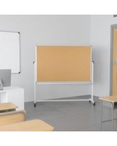 Flash Furniture Reversible Cork Bulletin/Magnetic Dry-Erase Whiteboard, 62 1/2in x 62 1/4in, Silver Aluminum Frame
