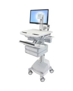 Ergotron StyleView Cart with LCD Pivot, SLA Powered, 2 Drawers - 2 Drawer - 39 lb Capacity - 4 Casters - Aluminum, Plastic, Zinc Plated Steel - White, Gray, Polished Aluminum