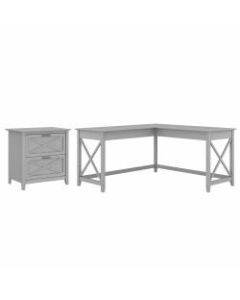 Bush Furniture Key West 60inW L-Shaped Desk With 2-Drawer Lateral File Cabinet, Cape Cod Gray, Standard Delivery