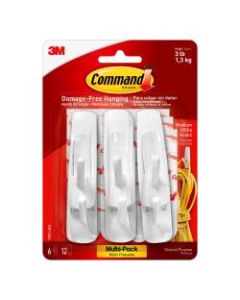 Command Medium Utility Plastic Hooks, Damage-Free, White, Pack of 3 Pairs of Hooks
