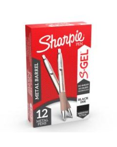 Sharpie S-Gel Pens, Medium Point, 0.7 mm, Red/Gold Barrel, Black Ink, Pack Of 12 Pens