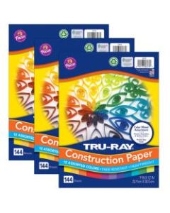 Pacon Tru-Ray Color Wheel Paper Assortment, 9in x 12in, Assorted Colors, 144 Sheets Per Pack, Set Of 3 Packs