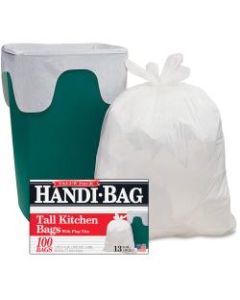 Webster Handi-Bag Flap Tie Tall Kitchen Bags - Small Size - 13 gal - 23.75in Width x 28in Length - 0.60 mil (15 Micron) Thickness - White - Hexene Resin - 100/Box - Home, Office