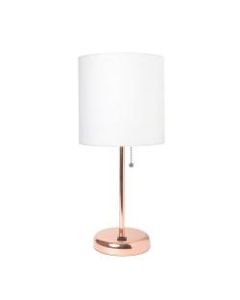 LimeLights Stick Lamp With USB Port, 19-12inH, White Shade/Rose Gold Base