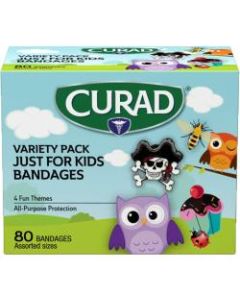 CURAD Just For Kids Bandages, 4 Themes, Assorted Sizes, 80 Bandages Per Box, 24 Boxes Per Case
