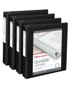 Office Depot Brand Durable View 3-Ring Binder, 1 1/2in Round Rings, 49% Recycled, Black, Pack Of 4