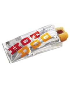 Bagcraft Foil Single-Serve Hot Dog Bags, 8 1/2inH x 3 1/2inW x 1 1/2inD, White, Pack Of 1,000