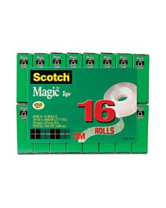 Scotch Magic Invisible Tape, 3/4in x 1000in, Clear, Pack of 16 rolls