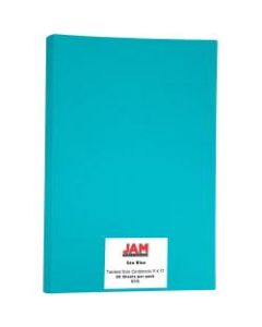 JAM Paper Cover Card Stock, 11in x 17in, 65 Lb, 30% Recycled, Sea Blue, Pack Of 50 Sheets