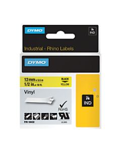 DYMO RhinoPRO 18432 Vinyl Label Tape, 15/32inW x 18 3/64L , Rectangle, Black on Yellow