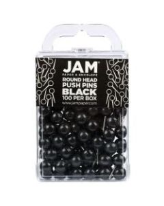 JAM Paper Colorful Push Pins, 1/2in, Black, Pack Of 100 Push Pins