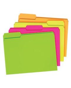 Pendaflex Glow File Folders, 1/3 Cut, 8 1/2in x 11in, Letter Size, Assorted Colors, Pack Of 24