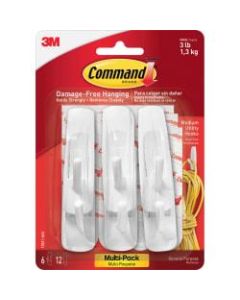 Command Strip Adhesive Hooks - 3 lb (1.36 kg) Capacity - for Paint, Wood, Tile - White - 12 / Bag