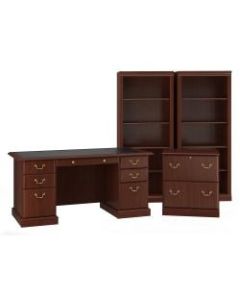 Bush Furniture Saratoga 66inW Executive Desk With Lateral File Cabinet And Two 5-Shelf Bookcases, Harvest Cherry, Standard Delivery