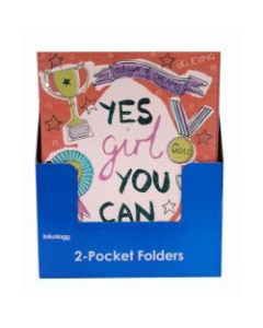 Inkology 2-Pocket Portfolios, Vicky Yorke Girl Squad Glitter Covered, 9-1/2in x 11-3/4in, Assorted Designs, Pack Of 24 Folders