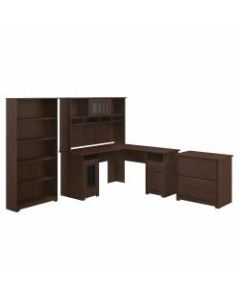 Bush Furniture Cabot L-Shaped Desk With Hutch, Lateral File Cabinet And 5-Shelf Bookcase, Modern Walnut, Standard Delivery