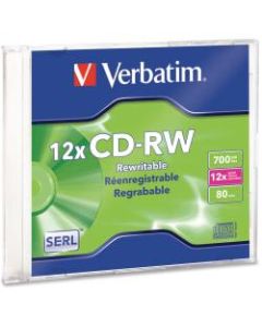 Verbatim CD-RW 700MB 4X-12X High Speed with Branded Surface - 1pk Slim Case