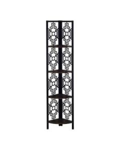 Monarch Specialties Ali 62inH 4-Shelf Corner Bookcase, Espresso/Black