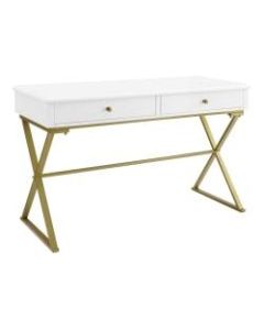 Linon Home Decor Products Amy 48inW Campaign Home Office Desk, White/Gold