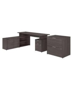 Bush Business Furniture Jamestown L-Shaped Desk With Drawers And Lateral File Cabinet, 72inW, Storm Gray, Premium Installation