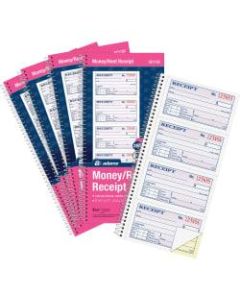 Adams Spiral 2-part Money/Rent Receipt Book - 200 Sheet(s) - Spiral Bound - 2 Part - 11in x 5.25in Form Size - White, Canary - Assorted Sheet(s) - 5 / Pack