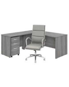 Bush Business Furniture Studio C 71inW L-Shaped Desk With Mobile File Cabinet And High-Back Office Chair, Platinum Gray, Premium Installation