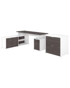 Bush Business Furniture Jamestown L-Shaped Desk With Drawers And Lateral File Cabinet, 72inW, Storm Gray/White, Standard Delivery
