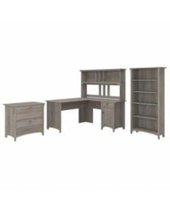 Bush Furniture Salinas 60inW L Shaped Desk with Hutch, Lateral File Cabinet and 5 Shelf Bookcase, Driftwood Gray, Standard Delivery