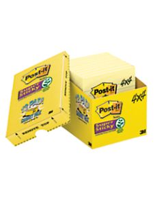 Post-it Super Sticky Notes, 4in x 4in, Canary Yellow, Lined, Pack Of 12 Pads