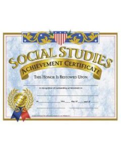 Hayes Social Studies Achievement Certificates, 8 1/2in x 11in, Blue/Gold, 30 Certificates Per Pack, Bundle Of 6 Packs