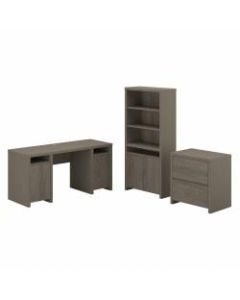 Bush Furniture Bristol Modern Computer Desk With File Cabinet And Bookcase, Restored Gray/Thread Gray, Standard Delivery