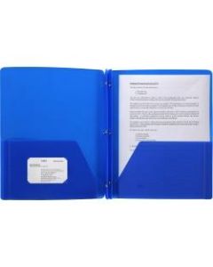 Business Source 3-Hole Punched Poly Portfolios - Letter - 8 1/2in x 11in Sheet Size - 50 Sheet Capacity - 3 x Prong Fastener(s) - 2 Pocket(s) - Poly - Blue - 1 Each