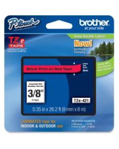 Brother TZE421 Label Tape, 3/8in Black/Red