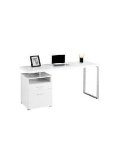 Monarch Specialties Contemporary Computer Desk With 2-Drawers And Open Shelf, Silver/White