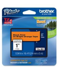 Brother P-touch TZe 1in Laminated Lettering Tape - 15/16in - Direct Thermal - Fluorescent Orange - 1 Each