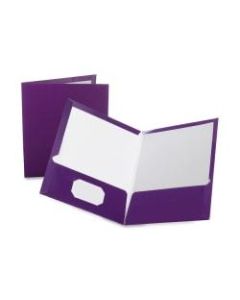 Oxford Laminated Twin-Pocket Folders, 8 1/2in x 11in, Purple, Box Of 25