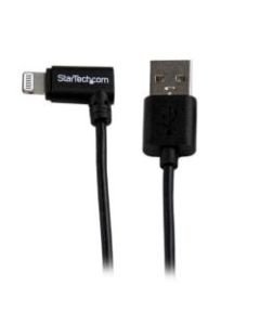 StarTech.com 2m (6ft) Angled Black Apple 8-pin Lightning Connector to USB Cable for iPhone / iPod / iPad - 6.56 ft Lightning/USB Data Transfer Cable for iPad, iPhone, iPod, Cellular Phone - First End: 1 x Lightning Male Proprietary Connector