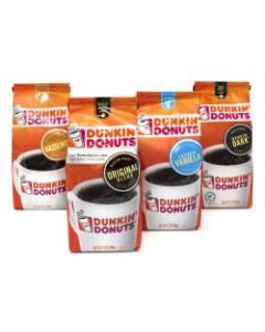 Dunkin Donuts Ground Coffee, Variety Box, 12 Oz Per Bag, Carton Of 4 Bags
