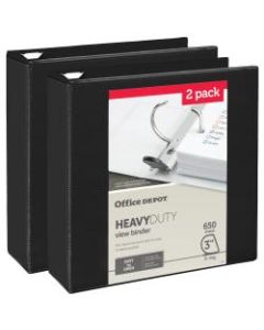 Office Depot Heavy-Duty View 3-Ring Binder, 3in D-Rings, Black, 49% Recycled, Pack Of 2