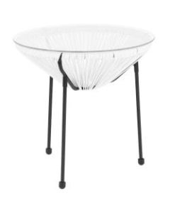 Flash Furniture Rattan Bungee Table With Glass Top, White/Black