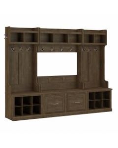 kathy ireland Home by Bush Furniture Woodland Full Entryway Storage Set With Coat Rack And Shoe Bench With Doors, Ash Brown, Standard Delivery
