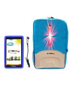 LINSAY 7in 2GB RAM 16GB Android 10 Quad Core Tablet with Blue Kids Defender Case, LED Backpack and Earphones