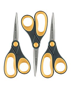 Acme United Titanium Nonstick Scissors, 8in, Pointed, Gray/Yellow, Pack Of 3