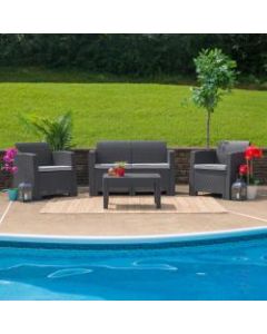 Flash Furniture Faux Rattan Loveseat with All-Weather Cushions, Dark Gray