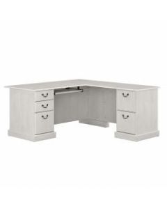 Bush Furniture Saratoga L-Shaped Computer Desk With Drawers, Linen White Oak, Standard Delivery