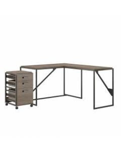 Bush Furniture Refinery 50inW L-Shaped Industrial Desk With 3-Drawer Mobile File Cabinet, Restored Gray, Standard Delivery