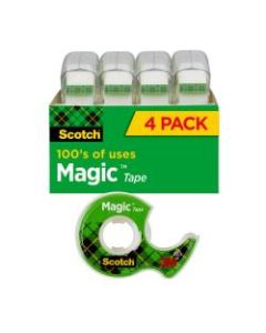 Scotch Magic Invisible Tape In Dispensers, 3/4in x 300in, Clear, Pack of 4 rolls