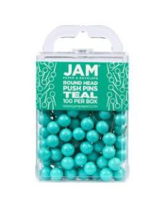 JAM Paper Colorful Push Pins, 1/2in, Teal, Pack Of 100 Push Pins